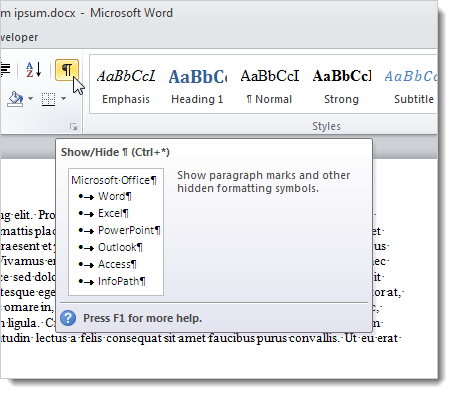 turn off paragraph marks in word for mac 2016